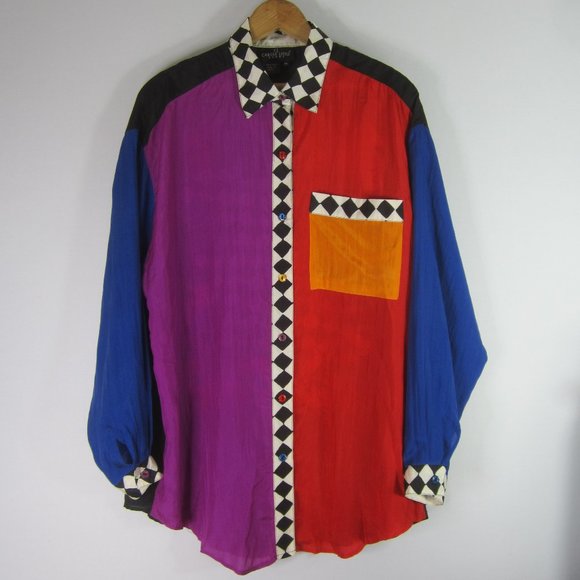 Carole Little Tops - Carole Little 10 LS Colorblock Floral Silk Shirt